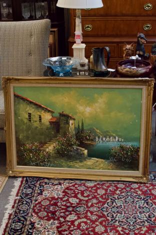 Beautiful ocean cliff seaside scene oil on canvas