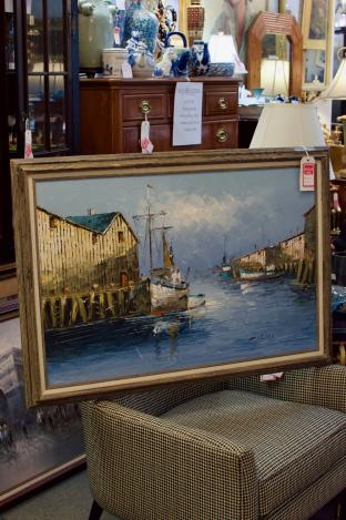 Harbor scene oil on canvas
