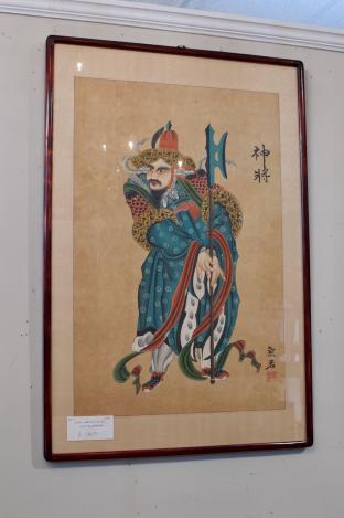 Asian watercolor on silk - warrior guardian