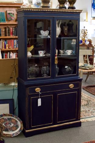 Navy painted & gilded china / book cabinet