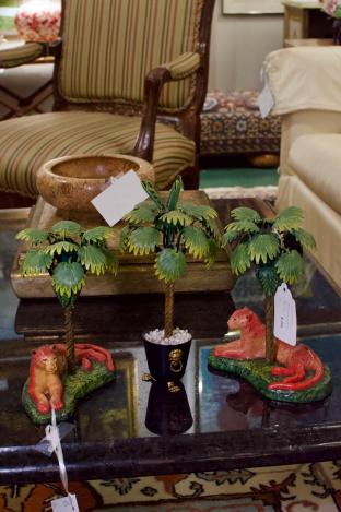 Petites Choses USA metal cougar candlesticks 2pc & palm tree