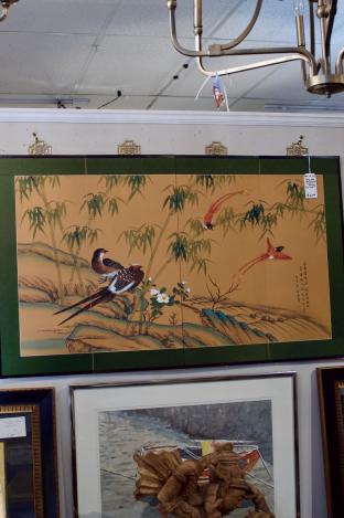 Asian silk painted screen - birds in landscape