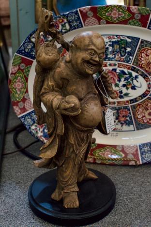 Chinese wise man with peach for long life - carved statue