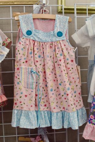 Multi print roses, blue seersucker pocket - 18 month baby sundress