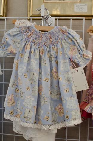 100% cotton print hand smocked cotton lace dress - 3 months