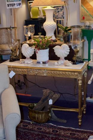 Gold gilted marble top console table
