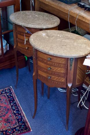 Pair of French marble top side tables