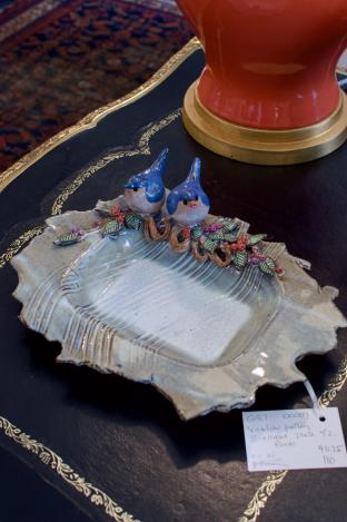 Vasiliou pottery scalloped plate w/ 2 birds