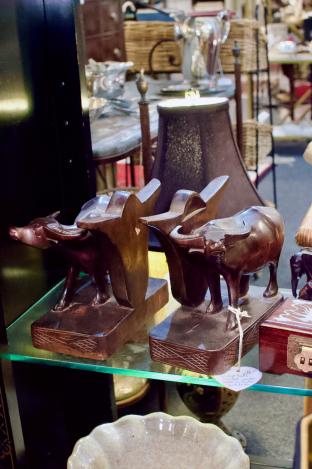Vintage hand carved wooden water buffalo bookends