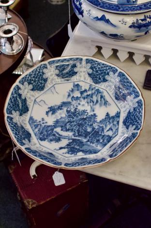 Vintage Japanese large serving bowl - blue & white
