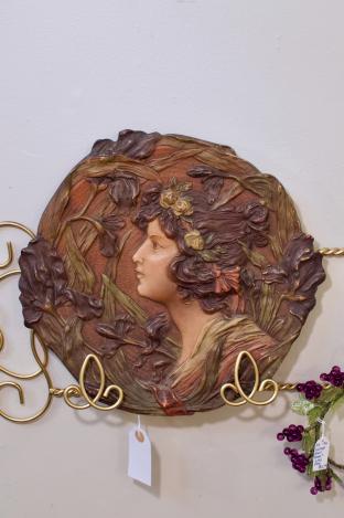 Antique Ernst Wallace (1837-1900) art nouveau wall plaque