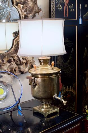 Vintage brass Samovar lamp w/ shade
