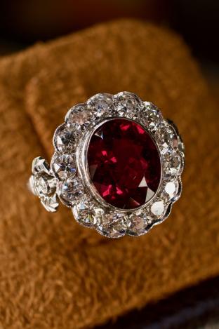 5.5 CT rublite tourmaline ring set in platinum