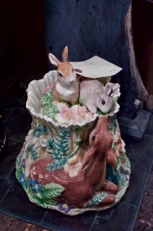 Fitz & Floyd bunnies & deer cookie jar