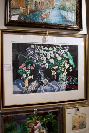 Still life with Canterbury Bells etching