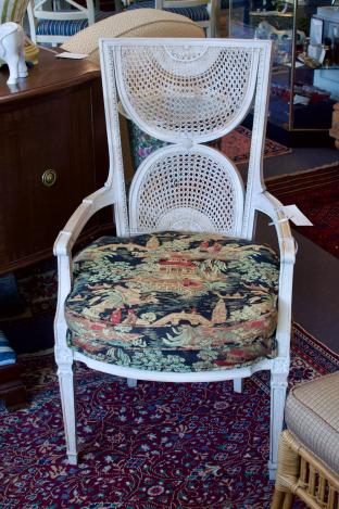 Pair of white cane back chairs