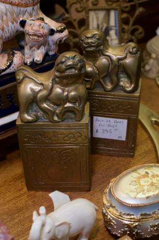 Pair of brass foo dogs