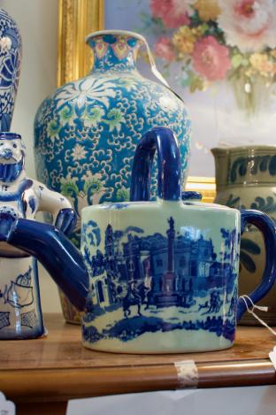 Blue & white ironstone teapot