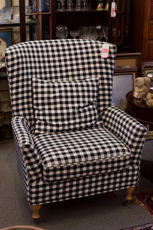 Black & white checked wing back chair