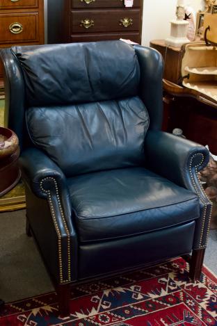 Blue leather recliner by Sherrill furniture
