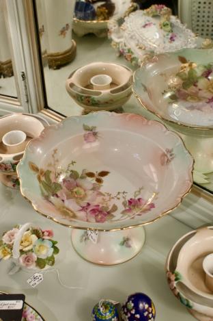 Austrian hand painted pedestal bowl - roses