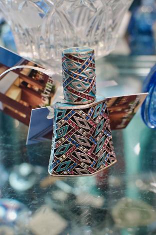 Blue perfume bottle w/ multi color stones