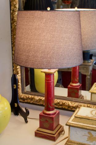 Pair of red regency lamps