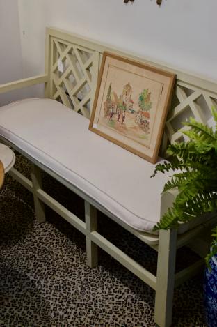 Light green Chippendale style garden bench