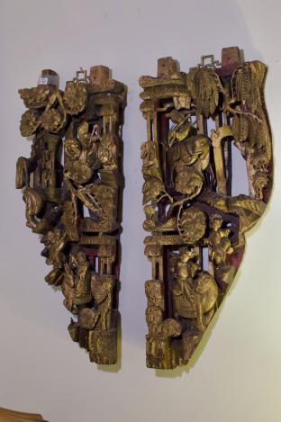 Pair of antique gilt carved wood panels