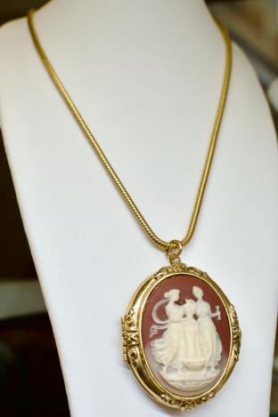 Cameo locket pendant necklace