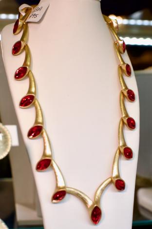Vibrant red rhinestone segmented necklace
