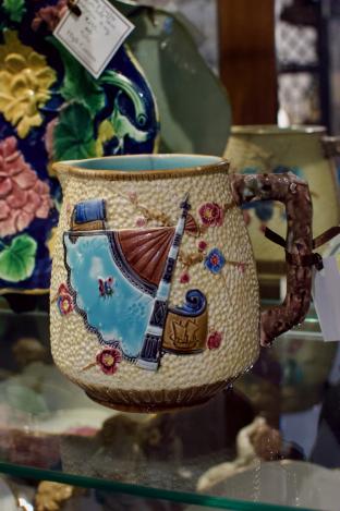 Antique majolica Fielding & Co. fan & scroll pitcher