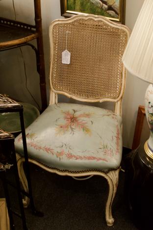 Antique French chair - painted leather seat