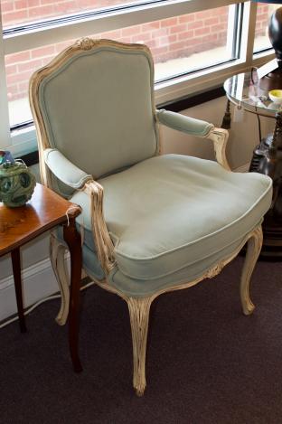 Pair of 1970s John Widdicomb French eggshell blue fabric chairs