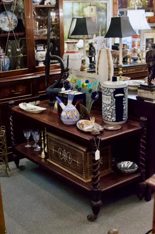 C 1860 walnut dumb waiter serving cart