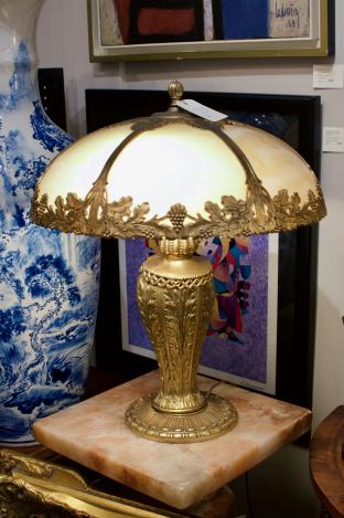 Slag glass table lamp