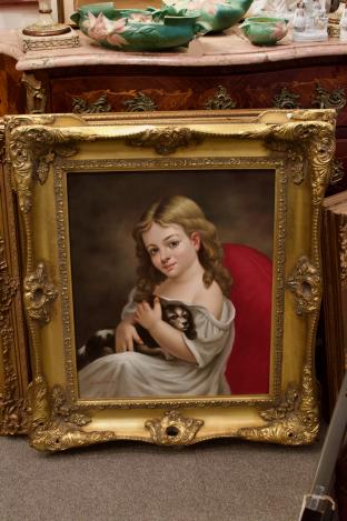 Oil on canvas “Girl with a puppy”