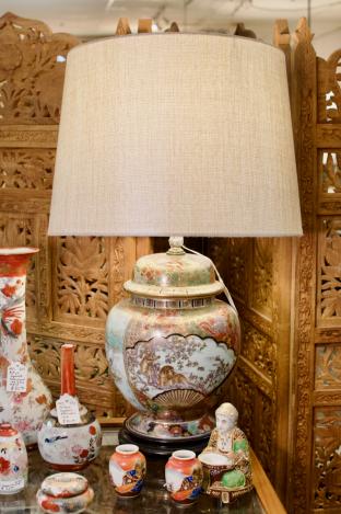 Pair of Japanese ginger jar lamps w/ fan