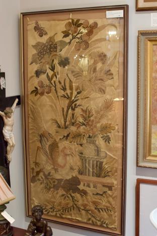 C. 1840-60s continental silk embroidery housed in a frame