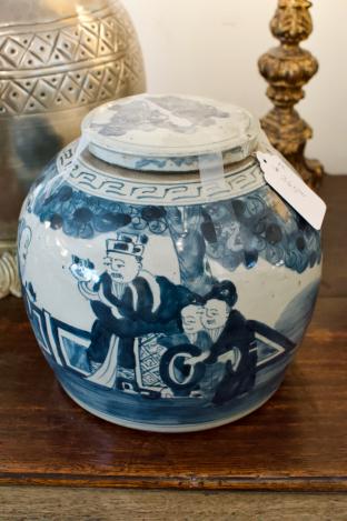 Blue & white lidded jar