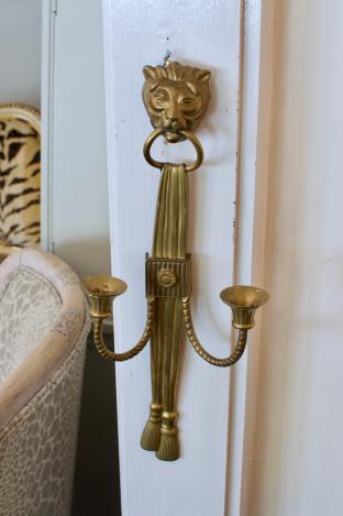 Pair of brass double arm wall sconces
