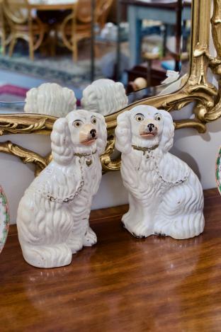 Pair of white Staffordshire dogs