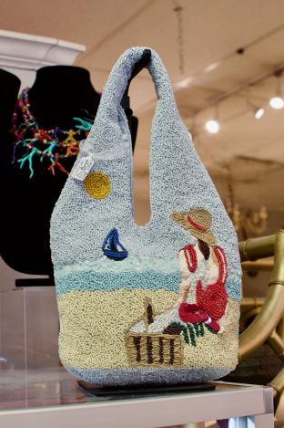 Lady on the beach beaded bag