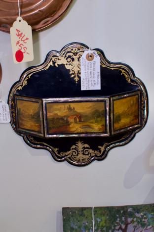 Fabulous rare 19th C paper mache wall pocket