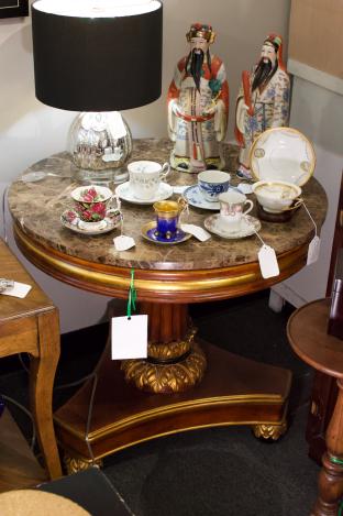 Marble top gold decorated regency center table