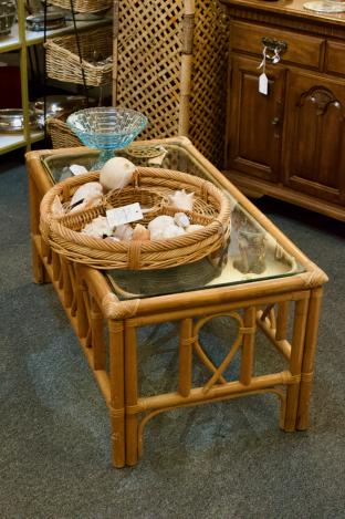 Vintage bamboo table w/ glass top