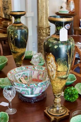Pair of porcelain vases w/ prominent leopard