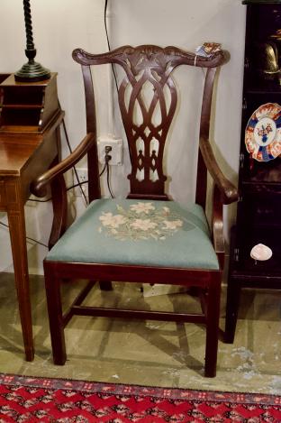 Needlepoint seat captains chair