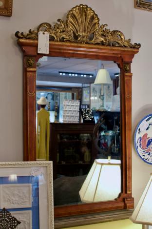 Gold leaf & leather framed mirror