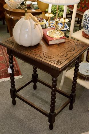 Antique English oak carved top table